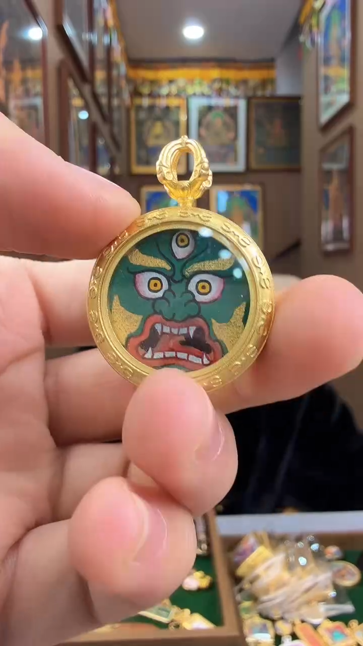 吊坠绿财神-热贡纯手绘唐卡