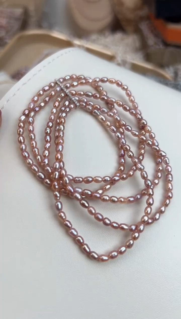 银S925镶嵌福利淡水珍珠无核*强光珍珠手链5排