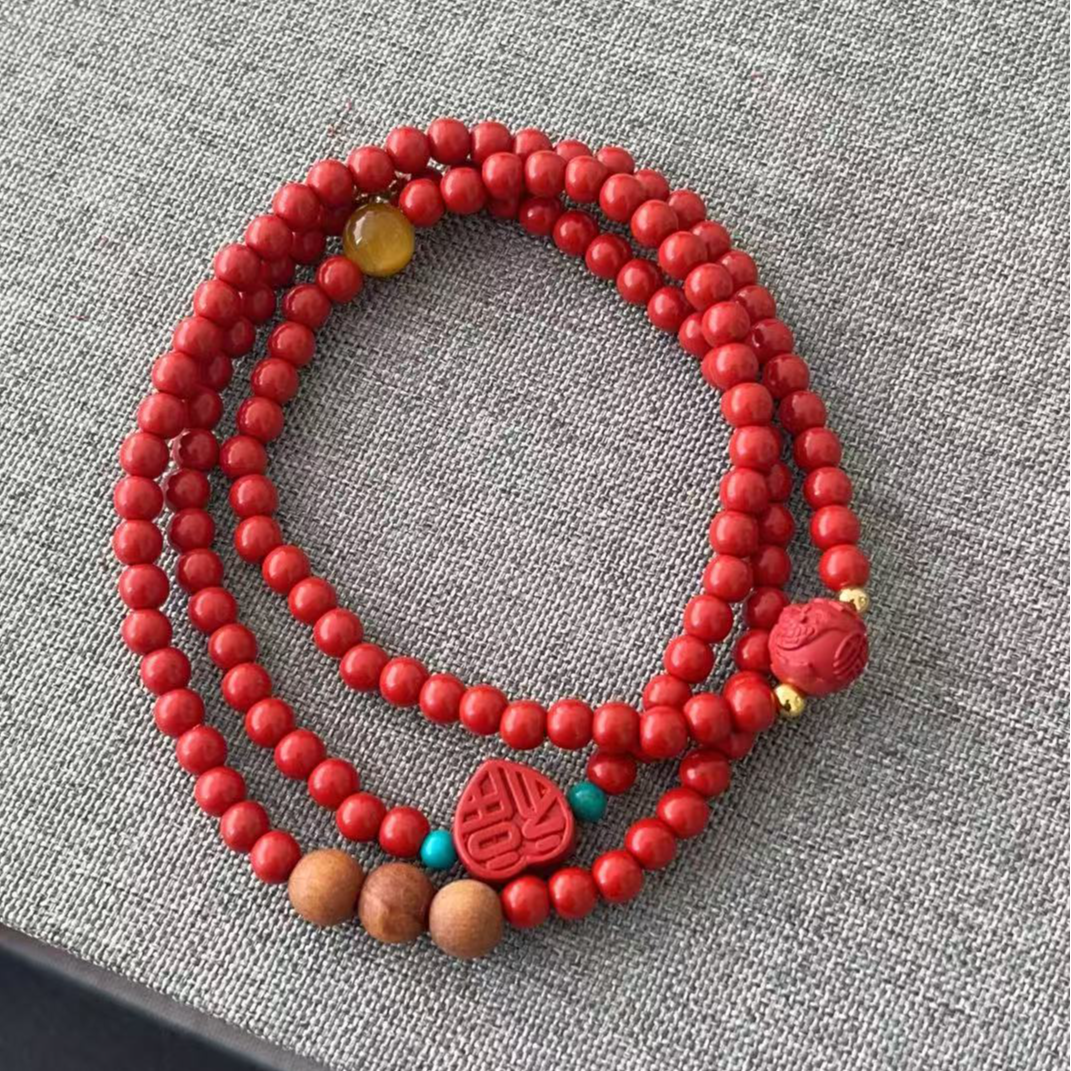 含辰砂工艺品【荣倩专属】朱砂多圈手串 百搭精致 裸珠约4mm