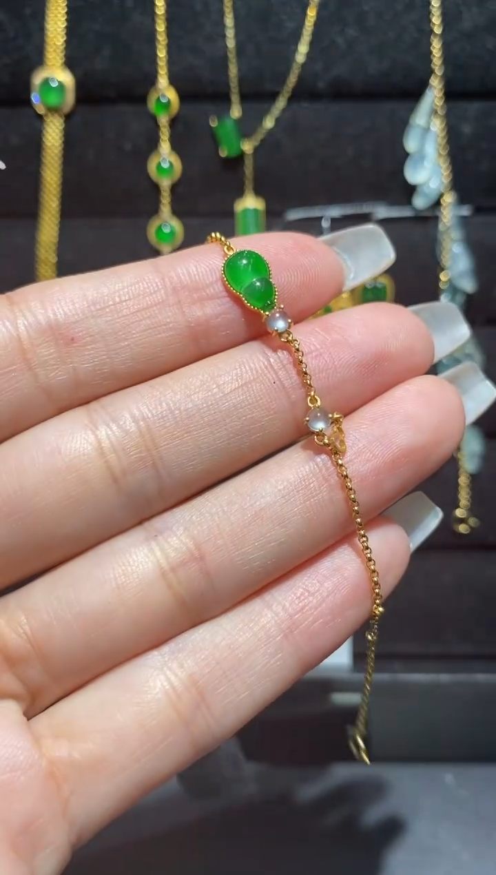 【闪购商品】翡翠手链18K金镶嵌手链