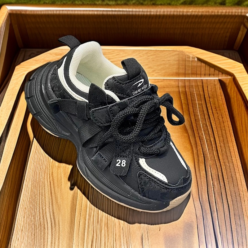 2025年春季新款皮面老爹鞋黑色百搭ins儿童时尚