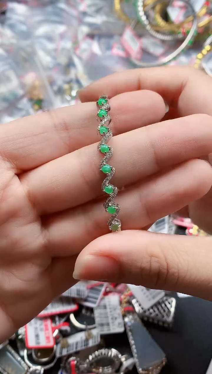 银S925镶嵌戒指翡翠天然A货缅甸翡翠