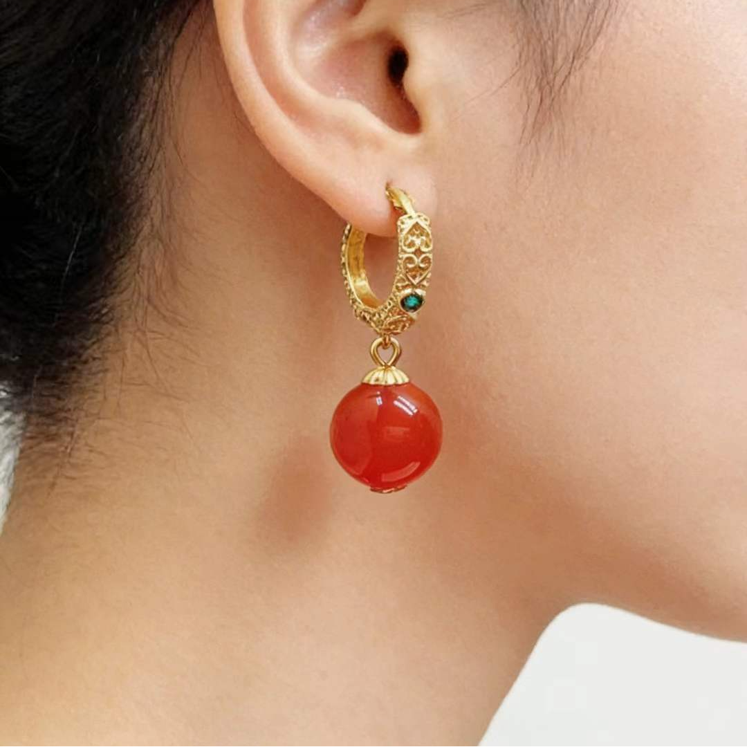 天然南红圆珠耳坠耳饰耳扣