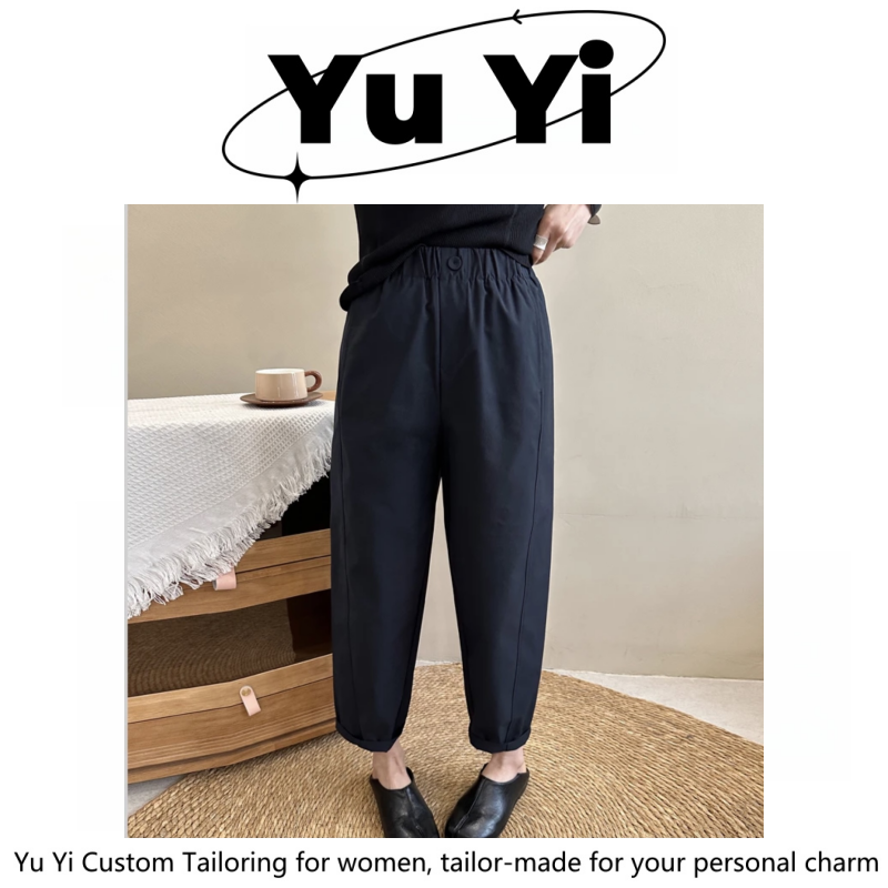 『交个朋友』一粒扣松紧腰花苞裤醋酸弯刀裤高腰显瘦窄版九分