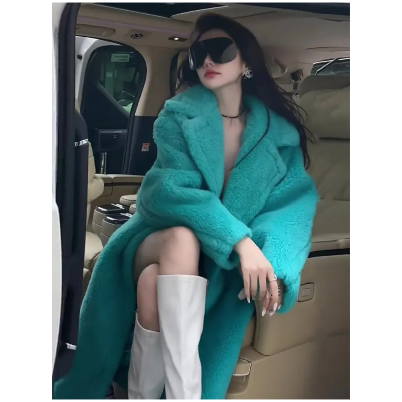 加厚蓝色长款羊羔毛外套FM2311 095703