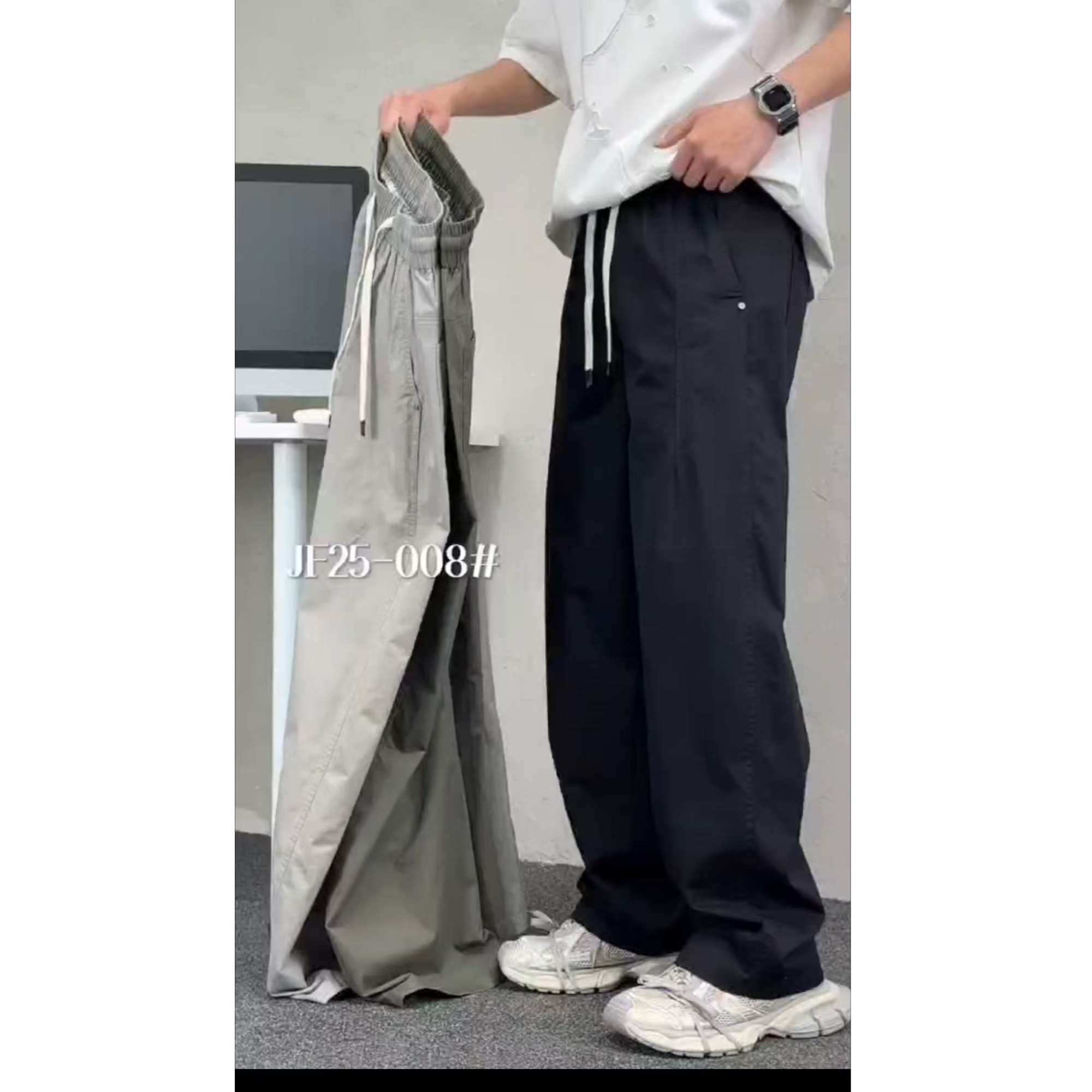 【异素服饰】25-008夏季休闲简约时尚百搭休闲洗水棉弯刀直筒裤