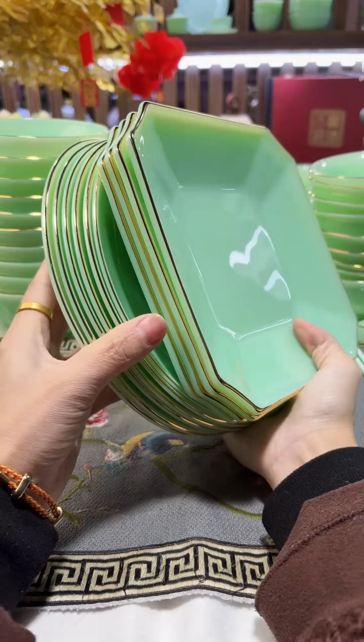 玉瓷方盘4个 8英寸深盘6个景德镇陶瓷