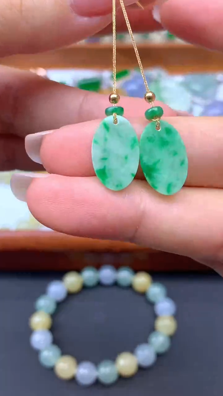 【闪购商品】翡翠耳饰18K金镶嵌48-天然翡翠