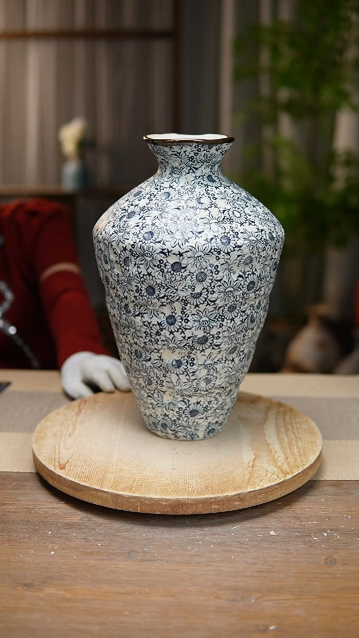 【闪购商品】陶瓷  花器青花瓷向日葵高脚