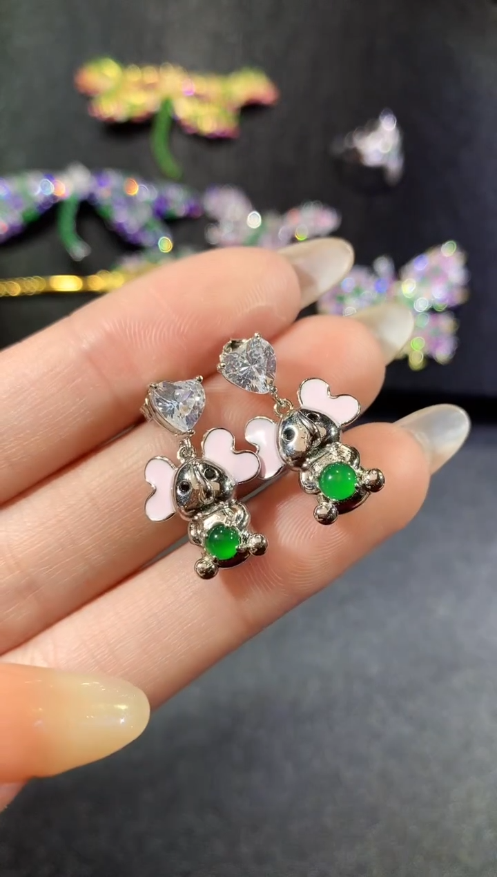 【闪购商品】翡翠耳饰银S925镶嵌223-耳饰