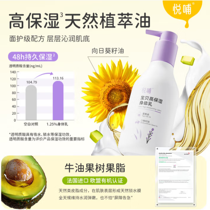 悦哺宝贝舒爽柔顺洗发露身体乳精华霜