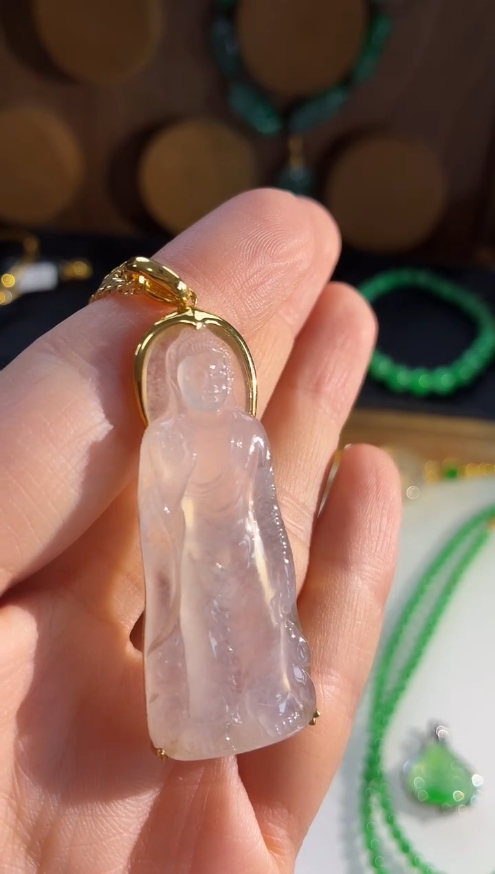 吊坠(不含链)18K金镶嵌翡翠吊坠