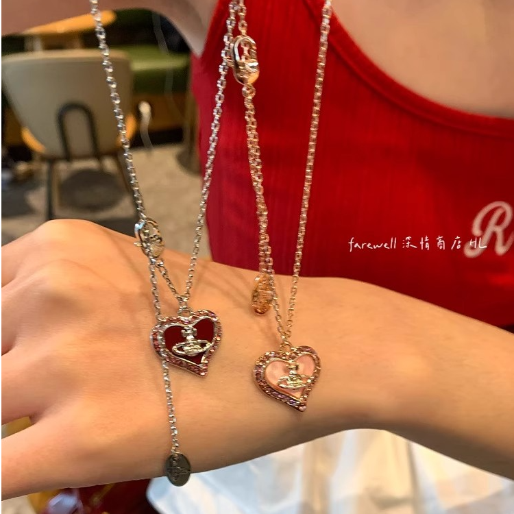 合金项链 新款爱心土星项链女轻奢小众设计感锁骨链高级感颈