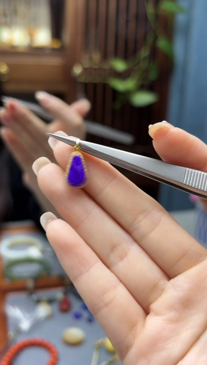 苏纪石（舒俱来）18K金镶嵌车挂18K金舒俱来水滴吊坠WY赠链