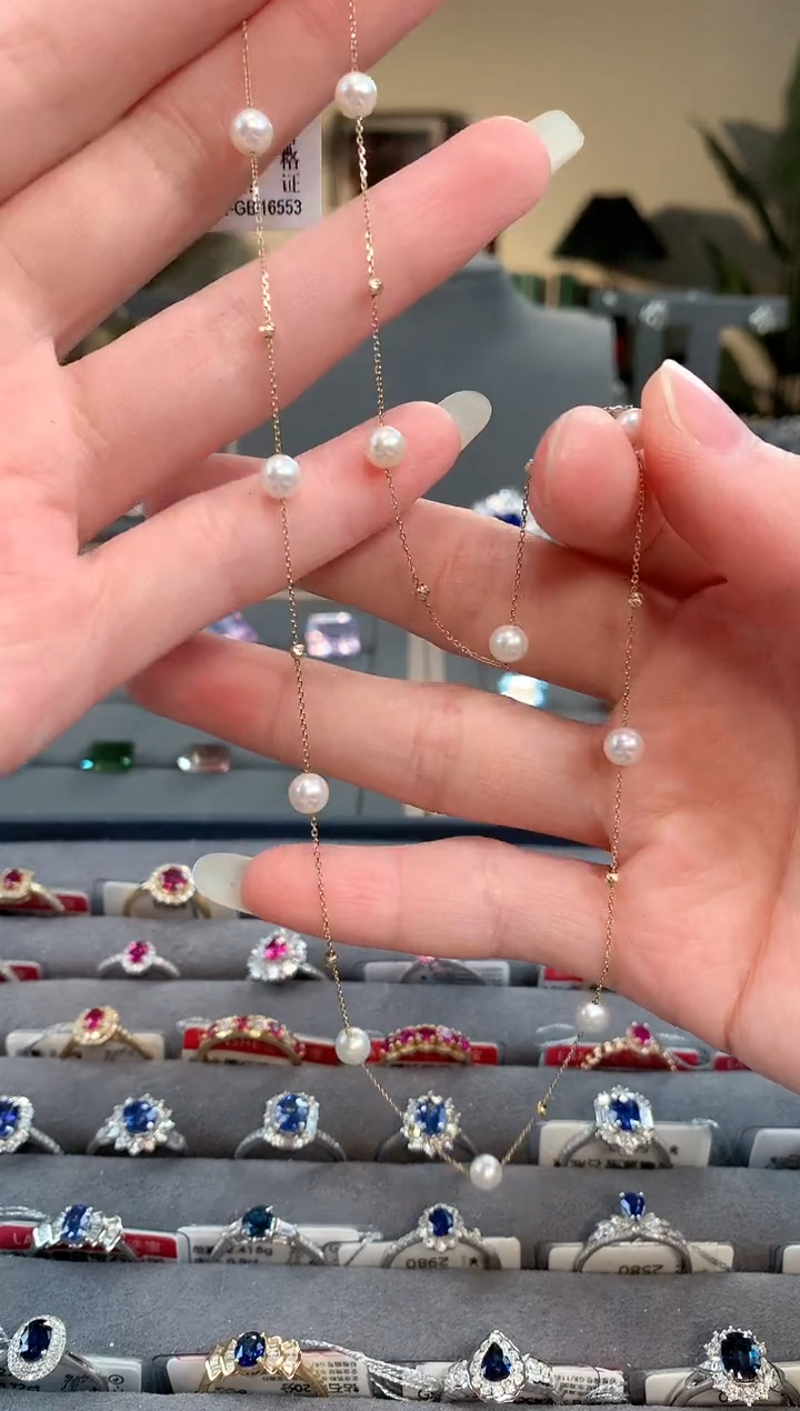 【闪购商品】淡水珍珠项链18K金镶嵌珍珠