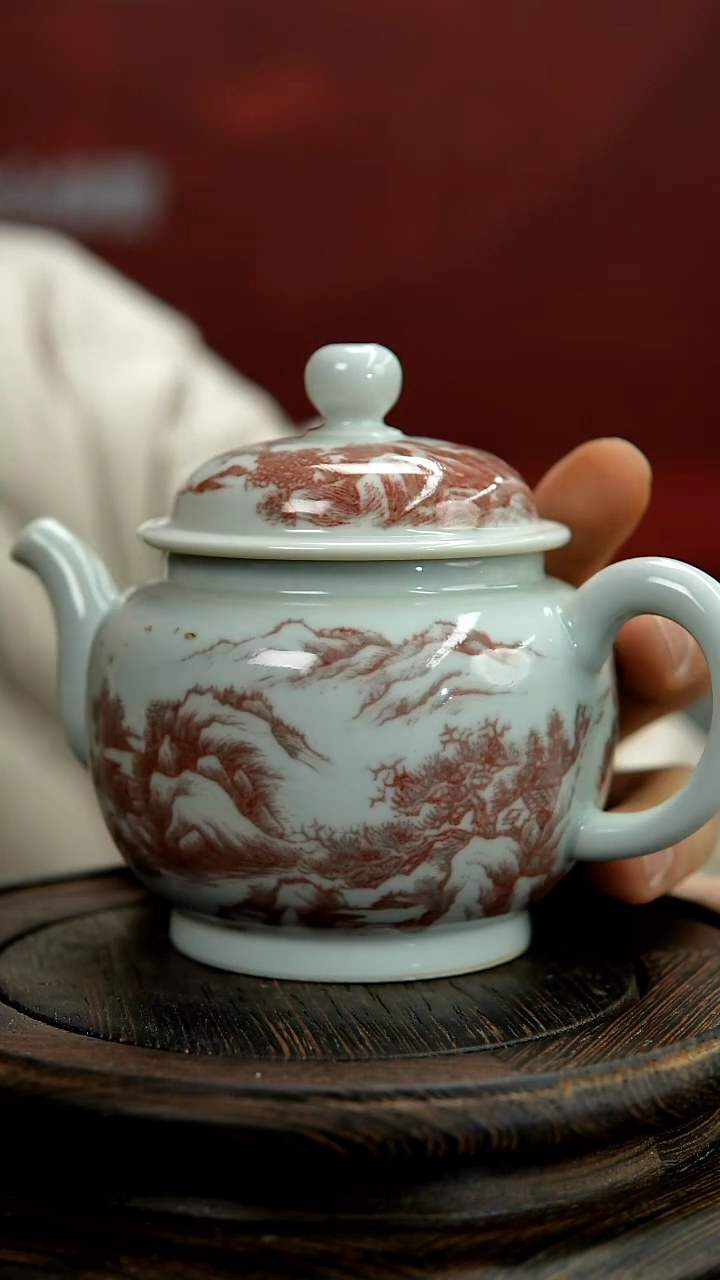 【闪购商品】013函夏非遗谈太棋釉里红山水画片壶