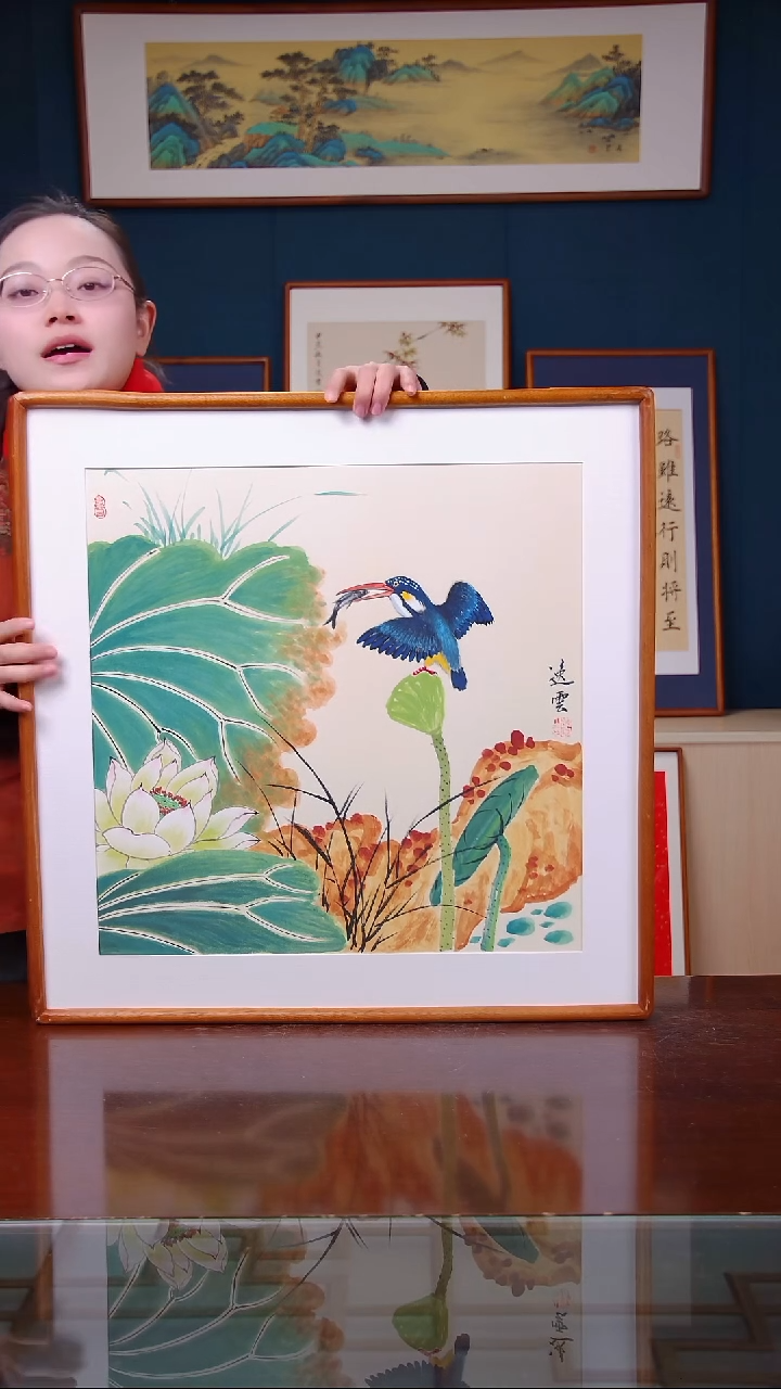 【闪购商品】书法荷花 翠鸟    尺寸63*63