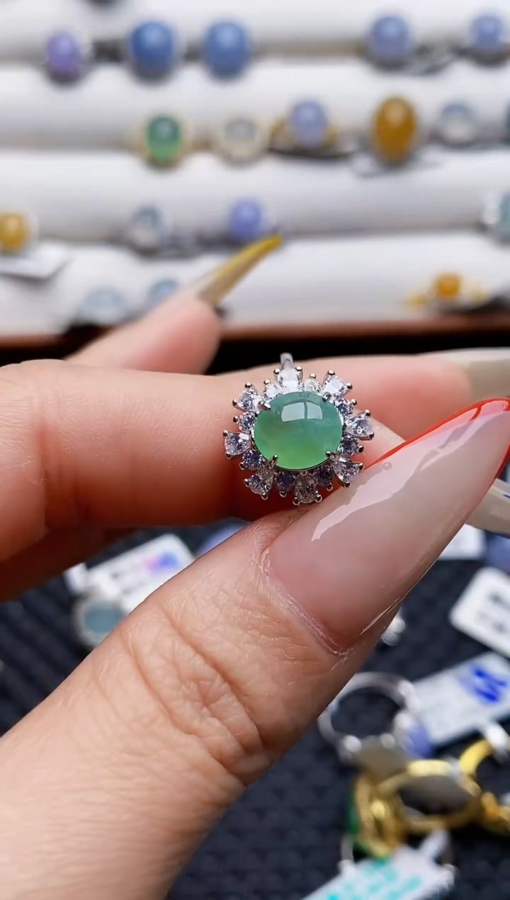 银S925镶嵌戒指翡翠4536