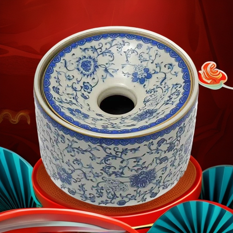 陶瓷缠枝莲烟灰缸防飞灰茶洗家用茶具水盂茶渣缸国风设计ZCDP105