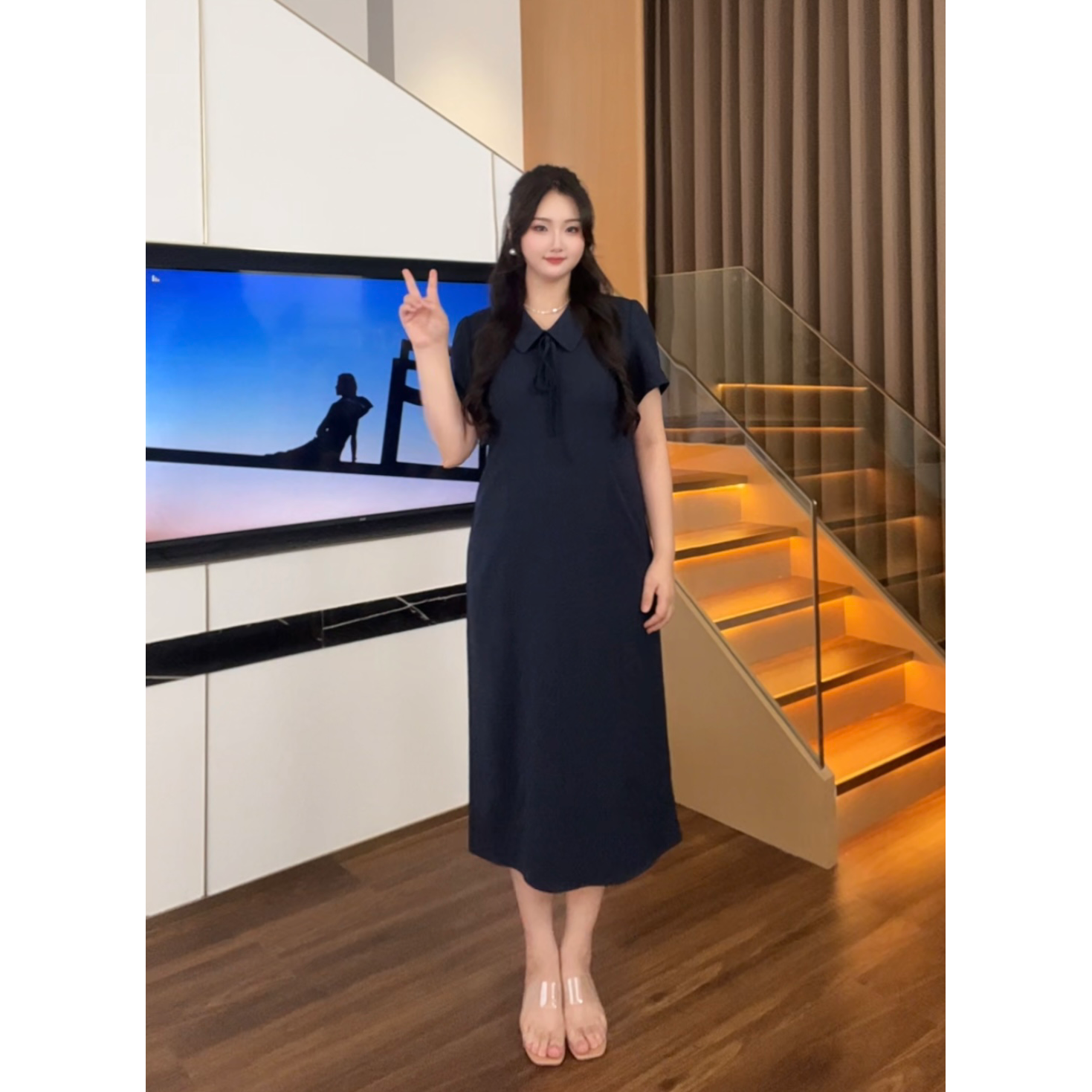 胖一微胖定制~【盛夏漫漫】夏季新款减龄显瘦娃娃领连衣裙LMM004