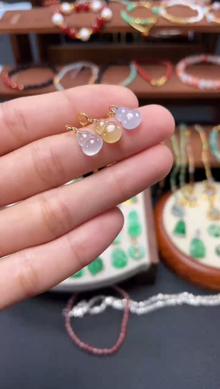 【闪购商品】翡翠吊坠(不含链)18K金镶嵌3个  JK283