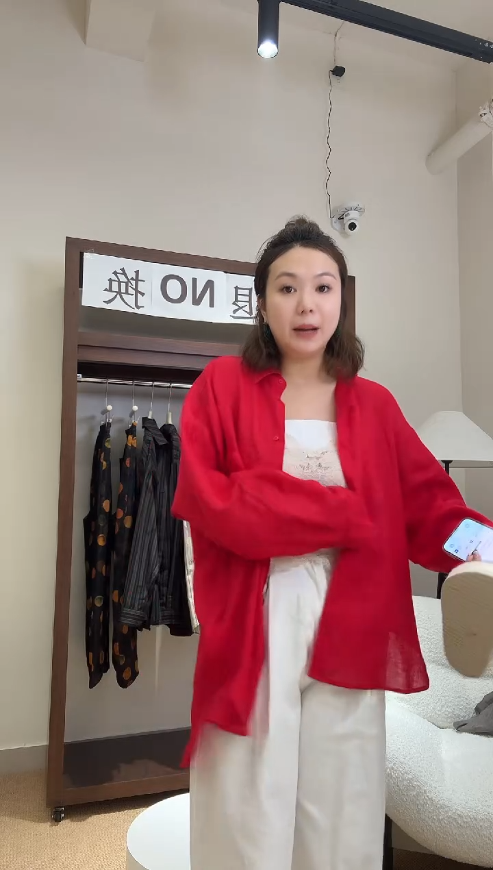 【LT李童NO退换】红色麻上衣