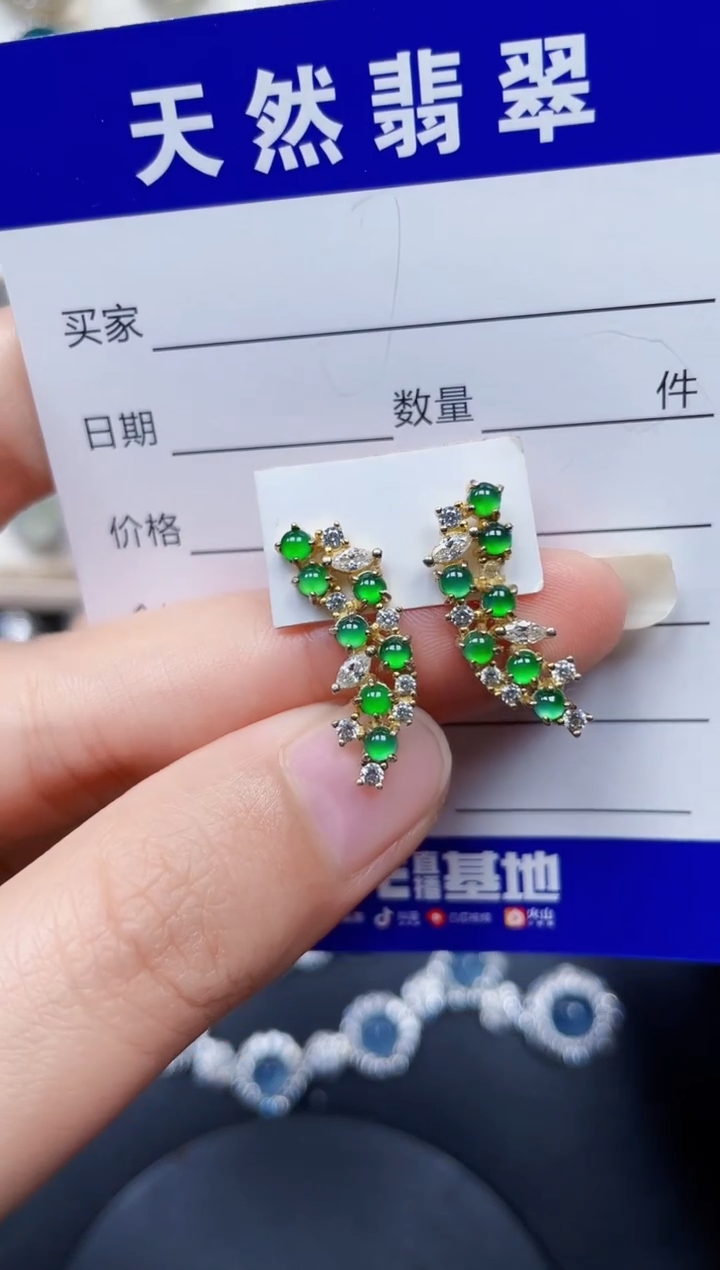 银S925镶嵌翡翠耳饰112
