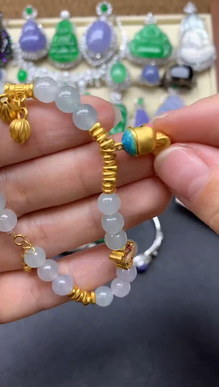 【闪购商品】翡翠手串18K金镶嵌527-中国好珍宝