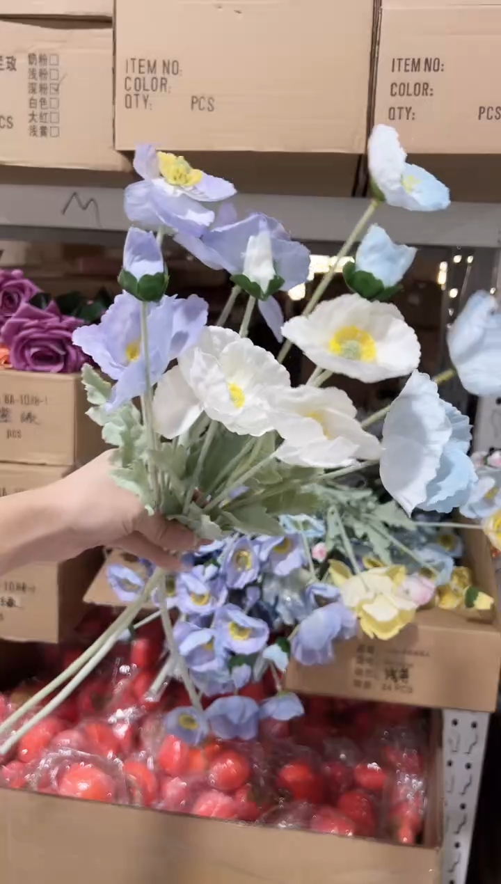 蓝白紫各1枝手感保湿虞美人