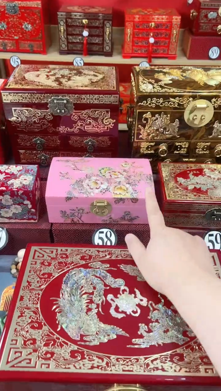 赏*双层元宝款满面贝壳千层漆粉色首饰盒