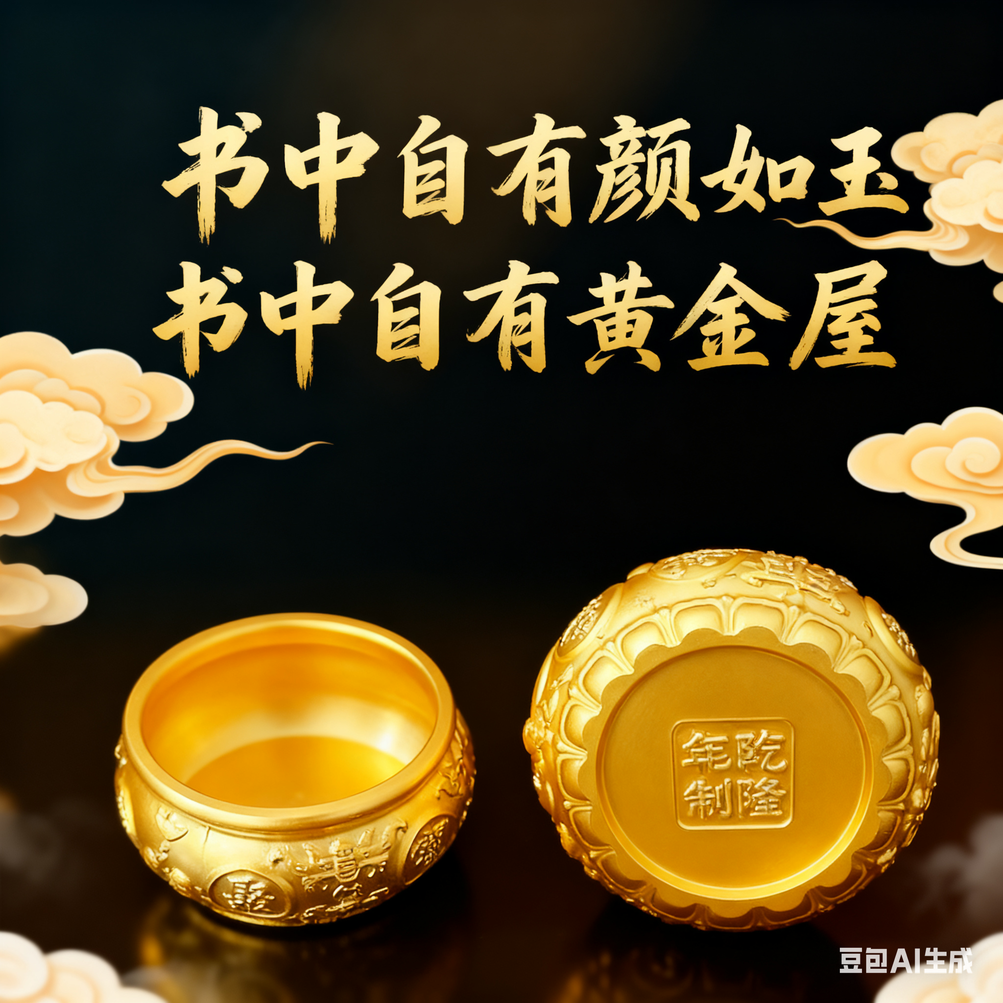 黄铜八福聚宝盆双鱼纳福摆件小元宝办公室桌面摆开业大吉大利吉利