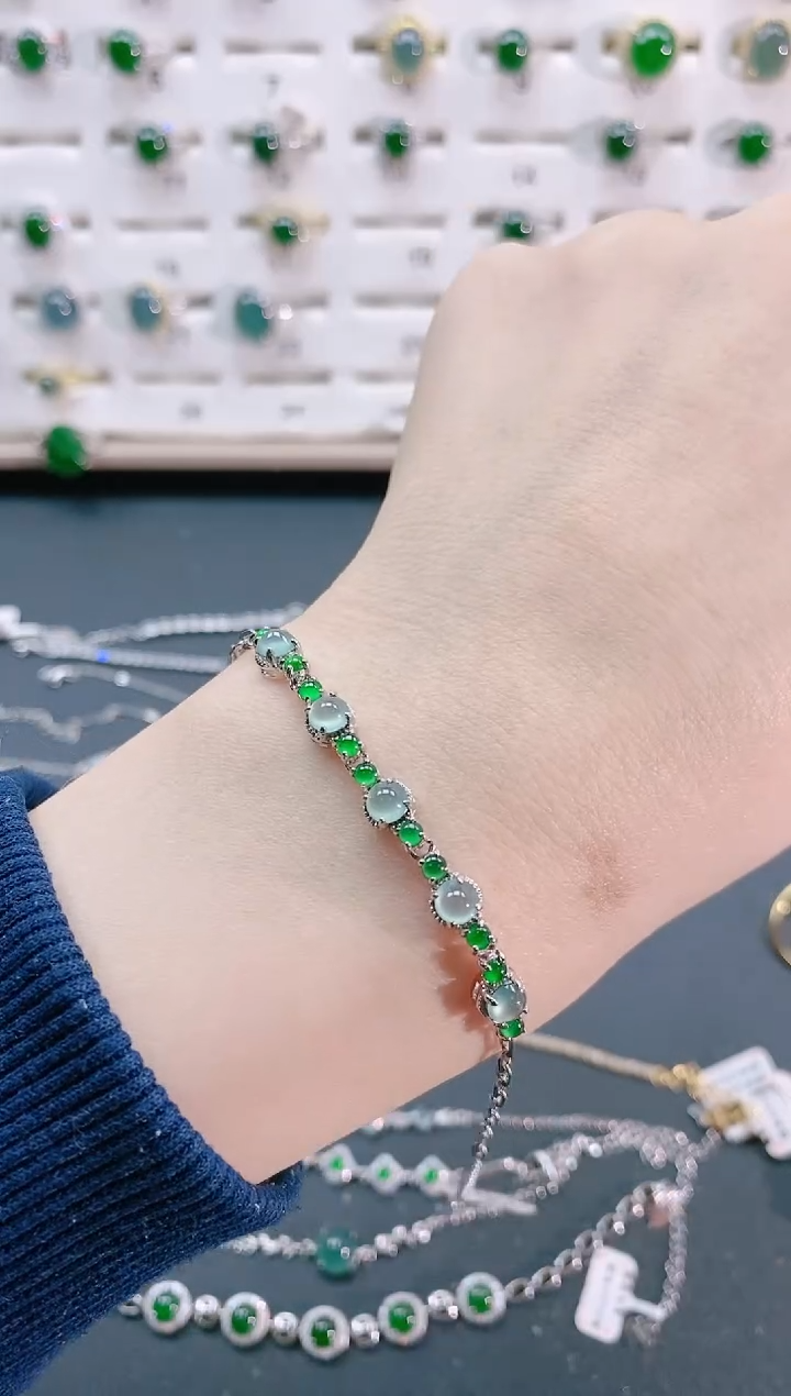 【闪购商品】翡翠手链银S925镶嵌天然翡翠