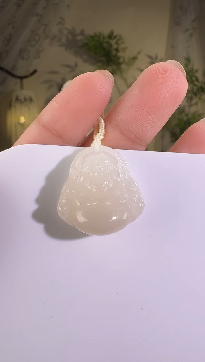 和田玉未镶嵌颈饰25藕粉佛公 