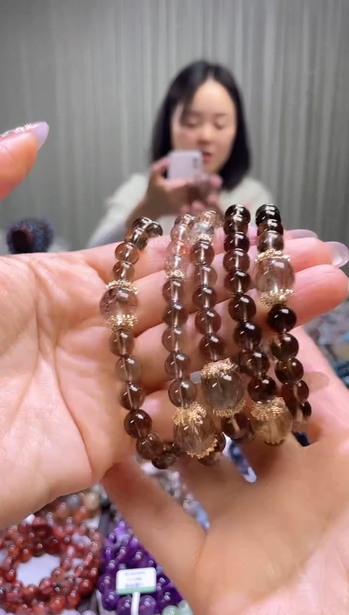 【闪购商品】烟晶手串合金【稳财】茶晶 黑金超 设计款手串