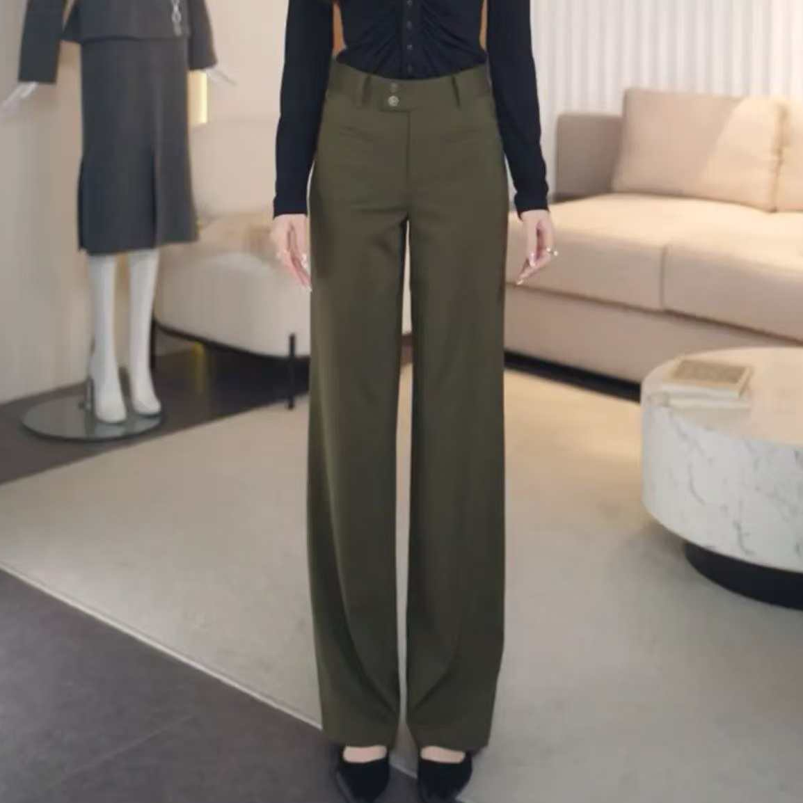 GIRDEAR/哥弟新款气质通勤简约百搭宽松弹力高腰显瘦直筒裤110019