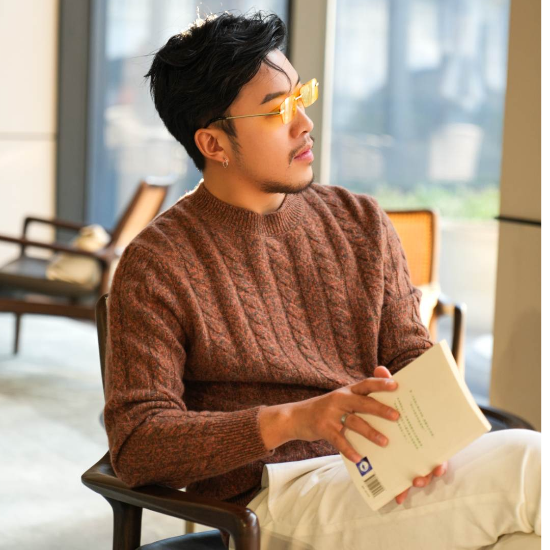 100%纯羊绒衫男士花纱大绞花羊绒衫冬季青年高档毛衣潮加厚秋冬