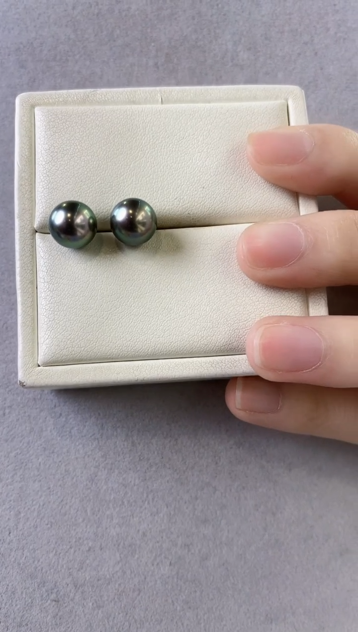 【闪购商品】海水珍珠耳饰18K金镶嵌9-10大溪地黑珍珠耳饰