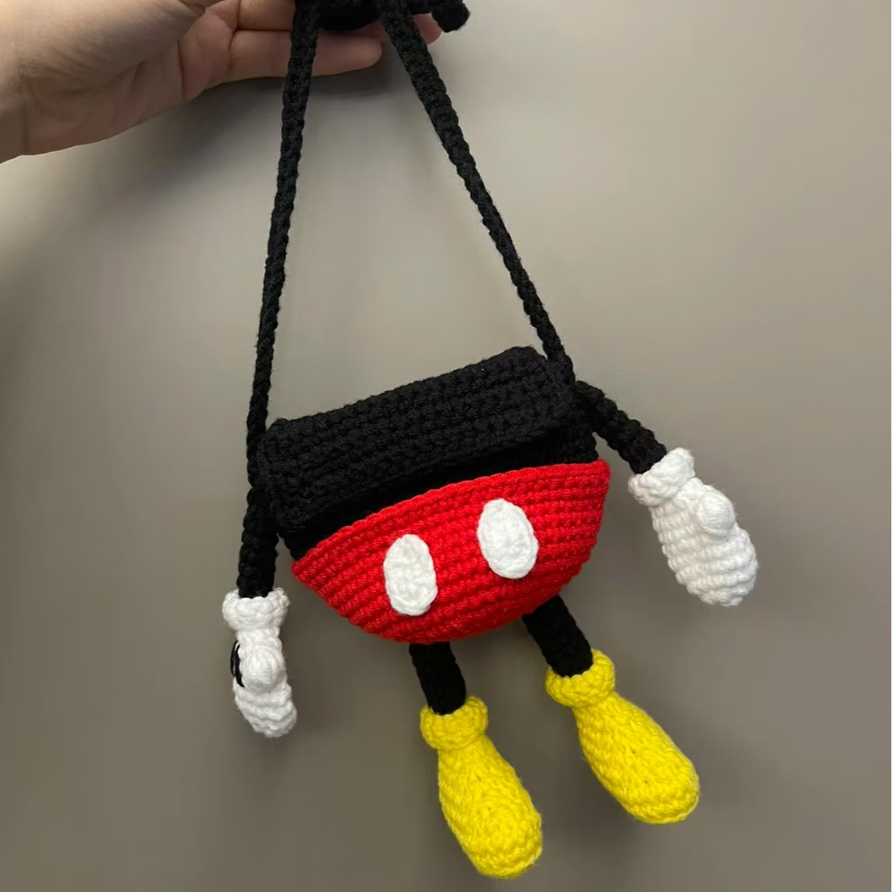 【成品】纯手工毛线钩织可爱米奇儿童小挎包零钱包耳机包
