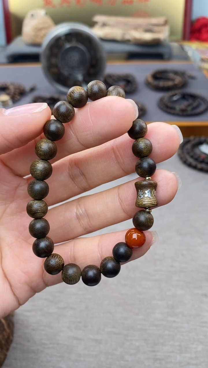 【闪购商品】沉香手串芽庄白棋08＋富森竹节六字镶嵌沉水