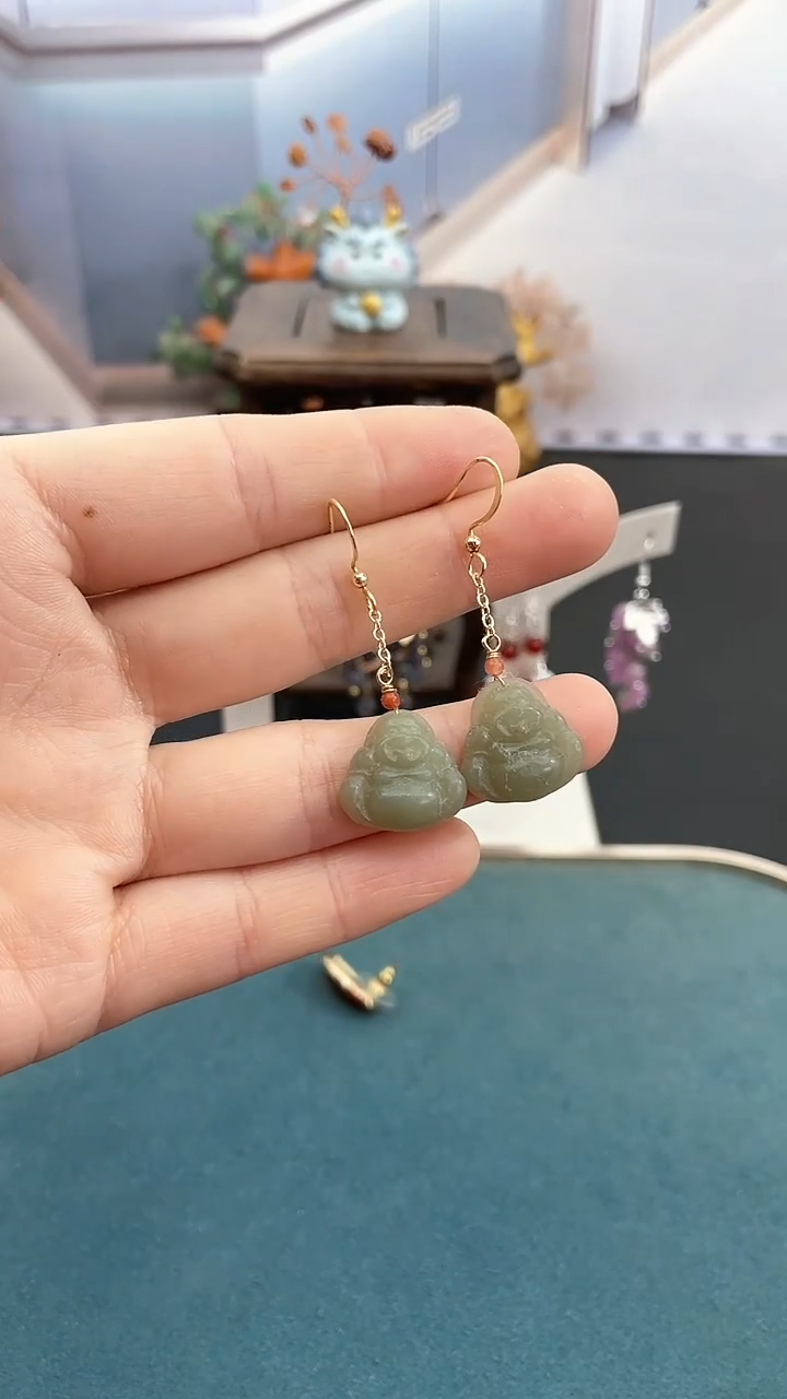 未镶嵌和田玉耳饰佛公耳钩