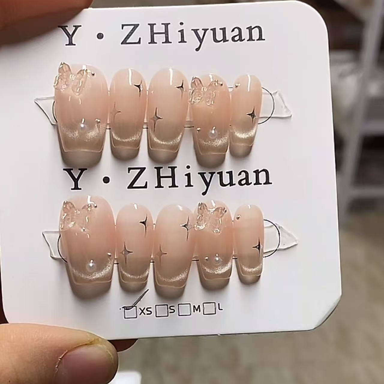 【星光蝴蝶】高级轻奢显白法式金属猫眼纯手工穿戴甲02