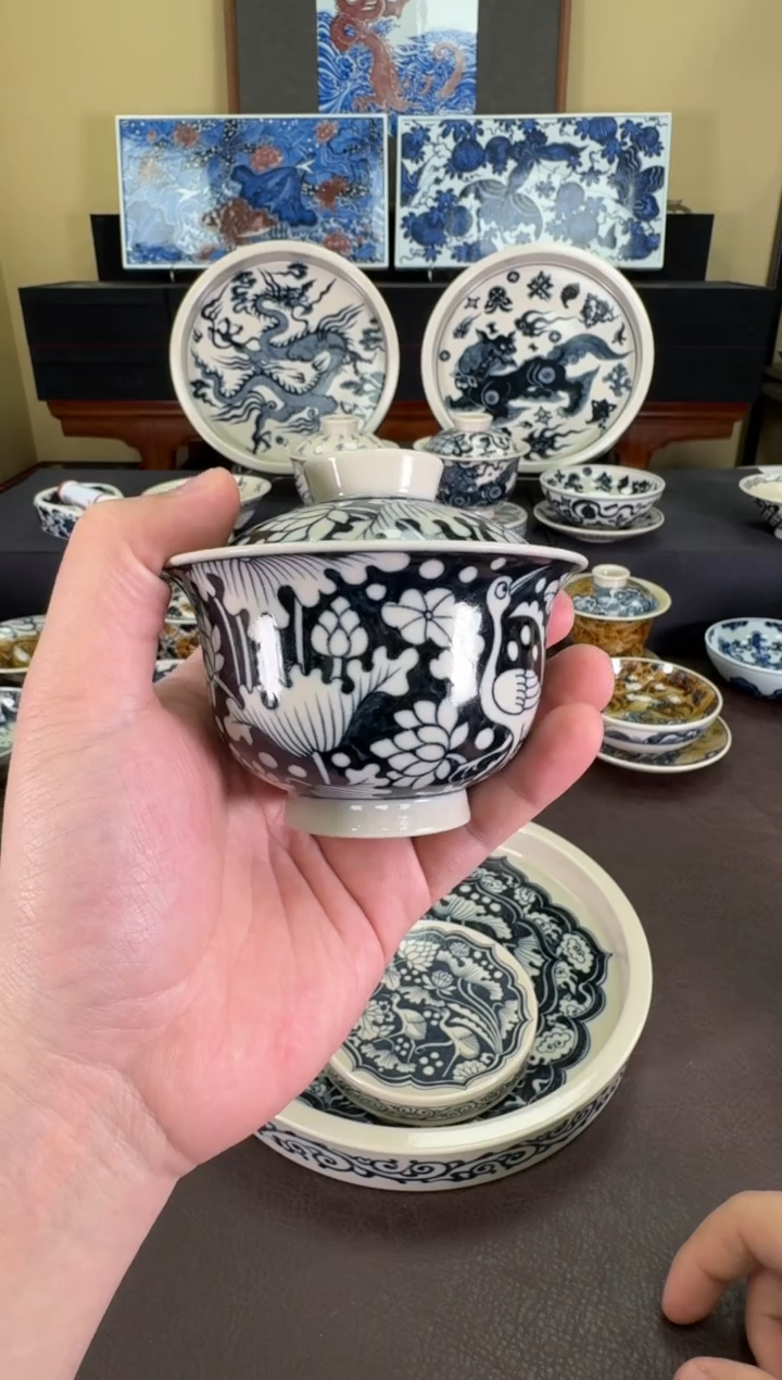 【闪购商品】瓷片二号釉一路连科盖碗