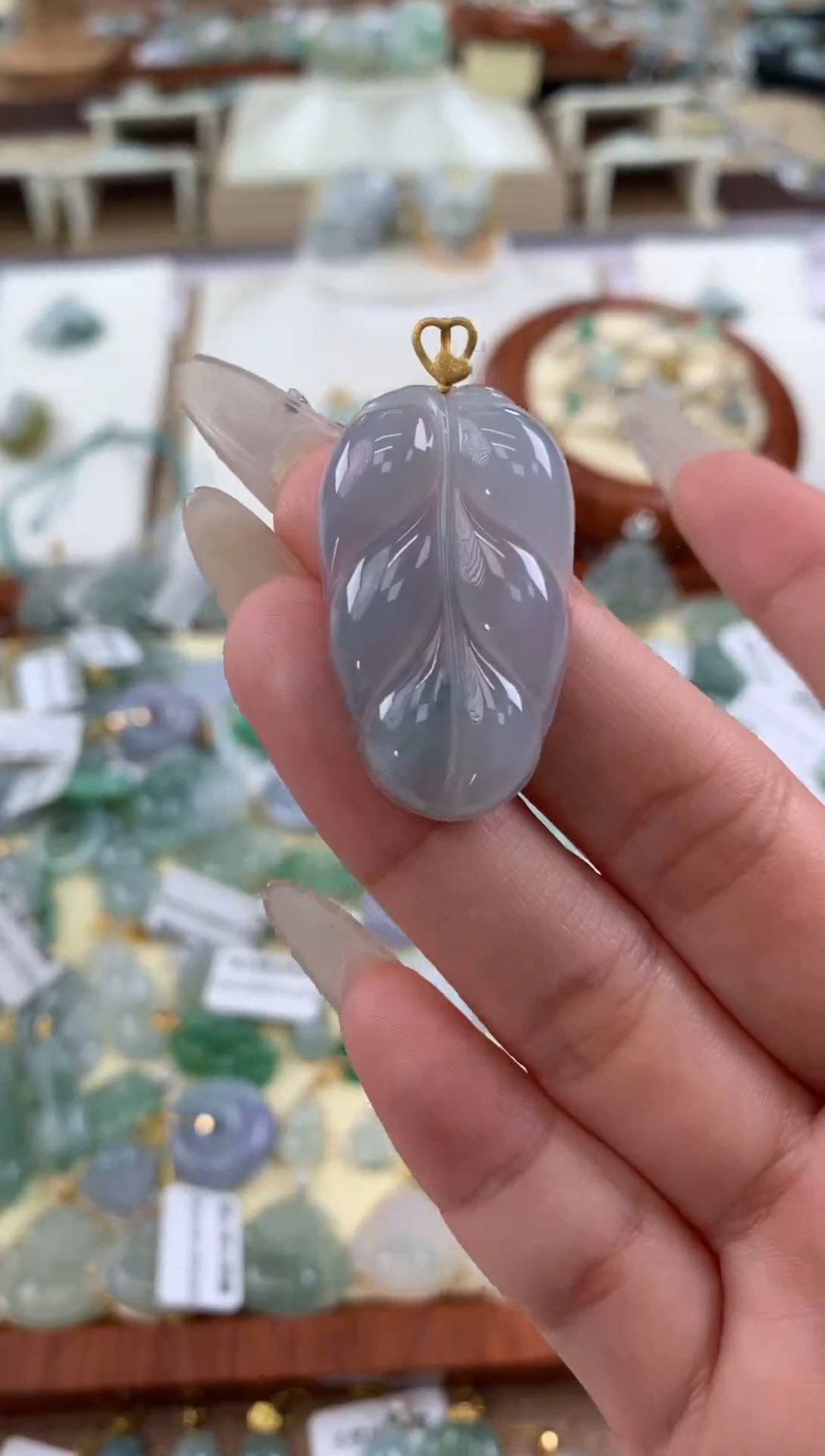 【闪购商品】翡翠颈饰18K金镶嵌天然A货翡翠挂件