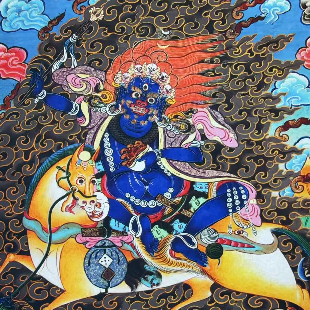 高端精品蓝财神风格绘画类唐卡作品 TK16019