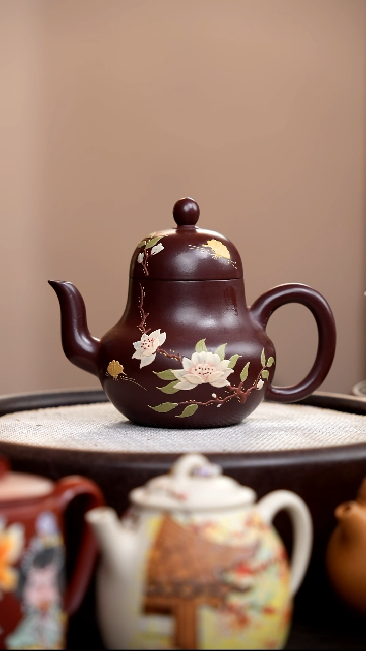 茶壶紫砂紫脂泥思婷泥绘双花