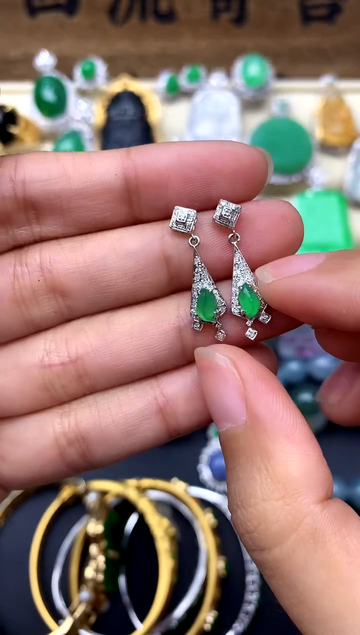 【闪购商品】翡翠耳饰18K金镶嵌230-中国好珍宝