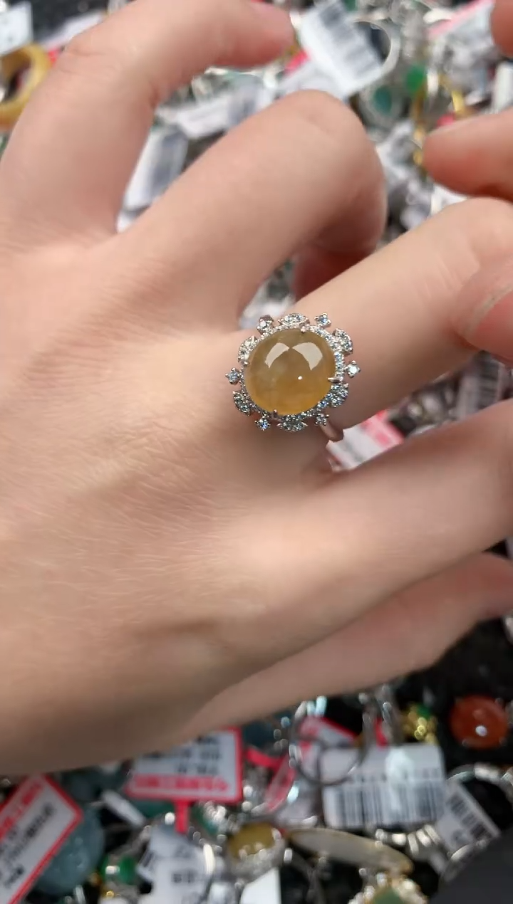 银S925镶嵌戒指翡翠66---7