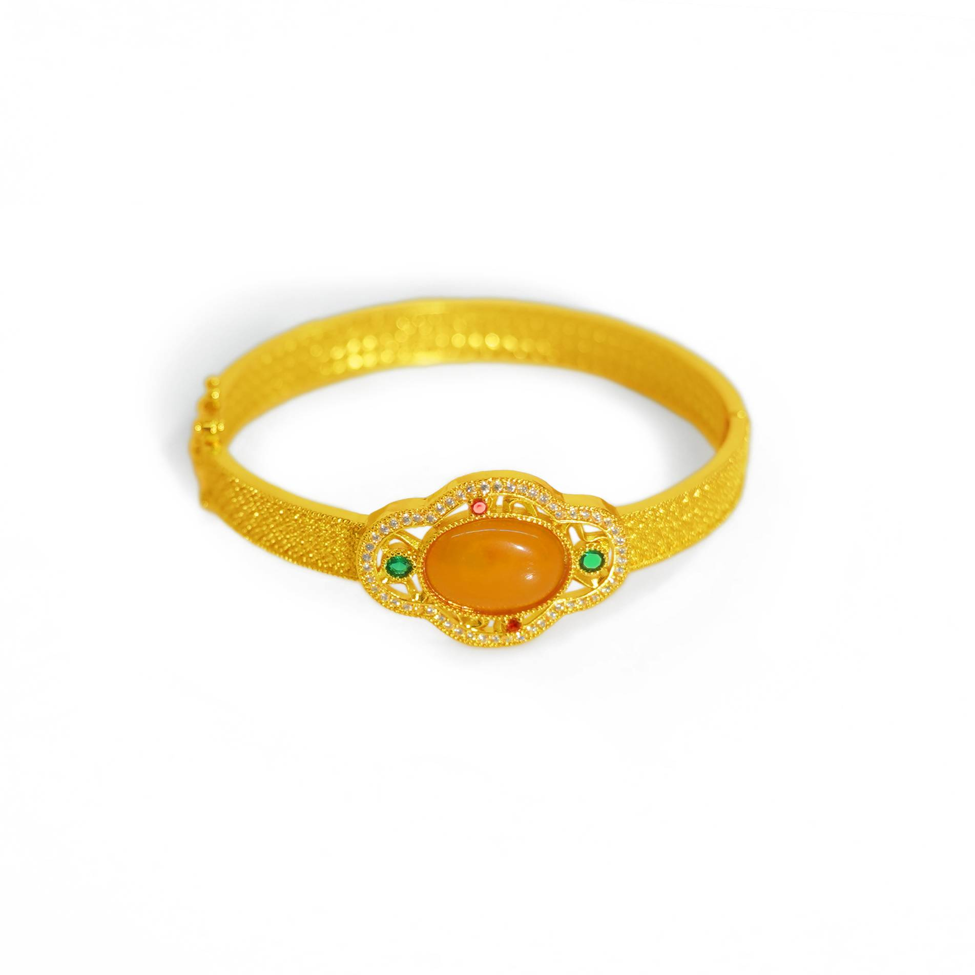 【乐乐甄选】吉祥如意宫廷蜜蜡合金镶嵌卡口宽面手镯【YBA37】