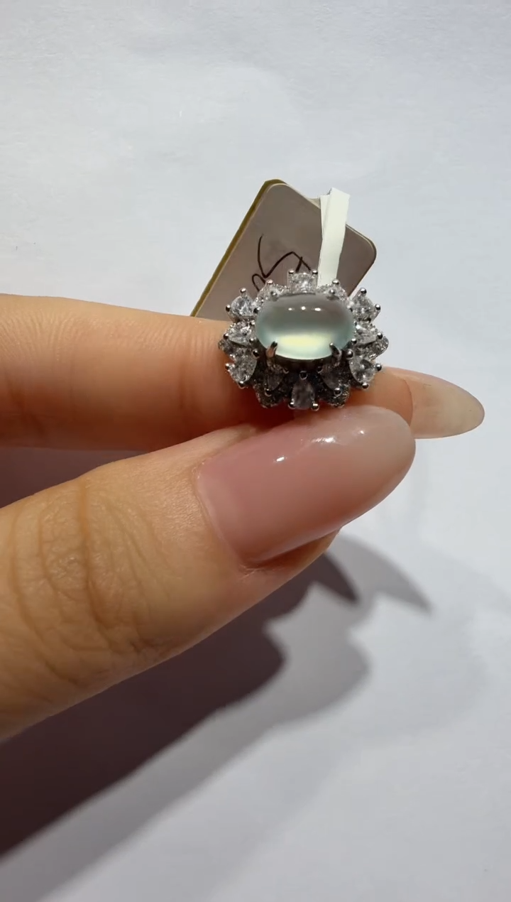 银S925镶嵌戒指翡翠925银镶缅甸A货翡翠戒指