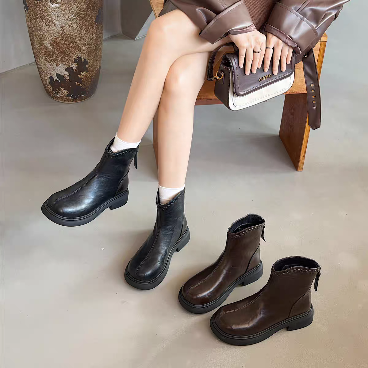 5852秋冬韩版后拉链软底马丁靴